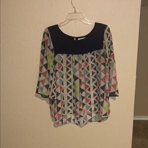 Umgee Geometric Sheer Boho Blouse Size L Multicolor Flowy Lightweight Top